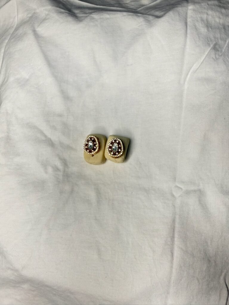 Elegant Gold-Toned Rectangular Stud Earrings with Crystal Detailing