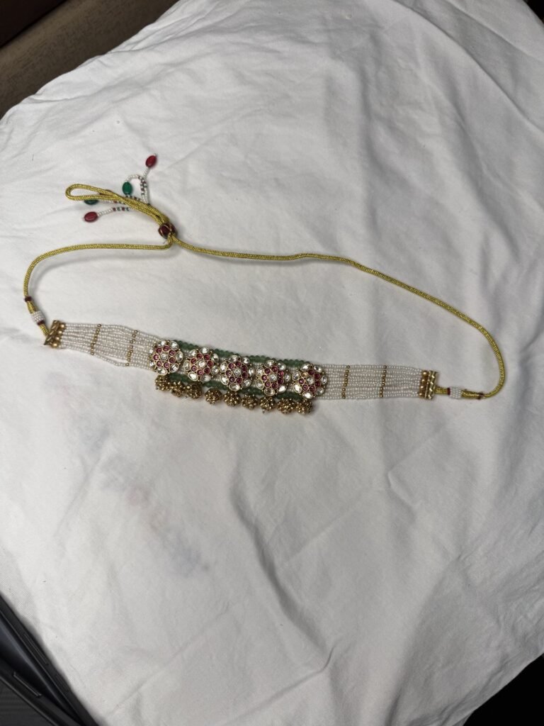 Traditional Gold-Toned Kundan Choker Necklace Set with Jhumka Earrings