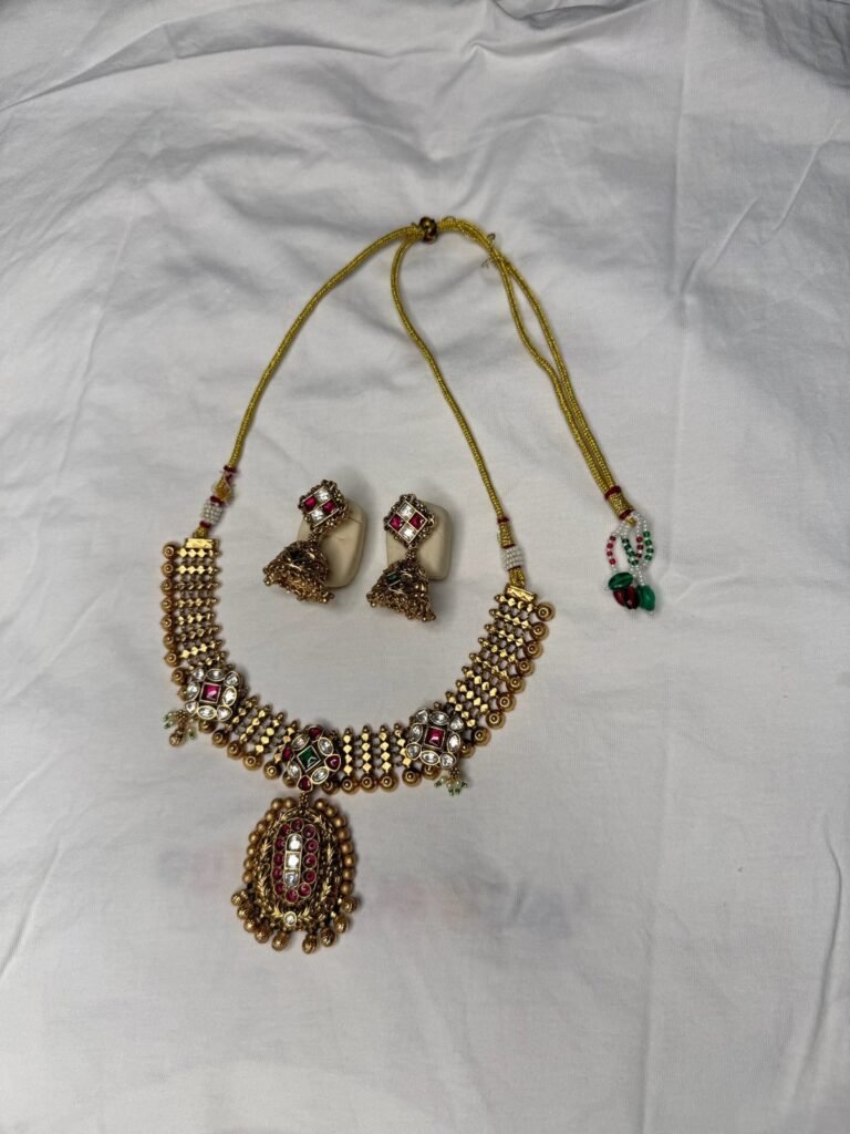 Traditional Gold-Toned Necklace Set with Jhumka Earrings
