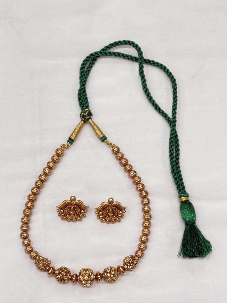 Traditional Gold-Toned Beaded Necklace Set with Matching Earrings