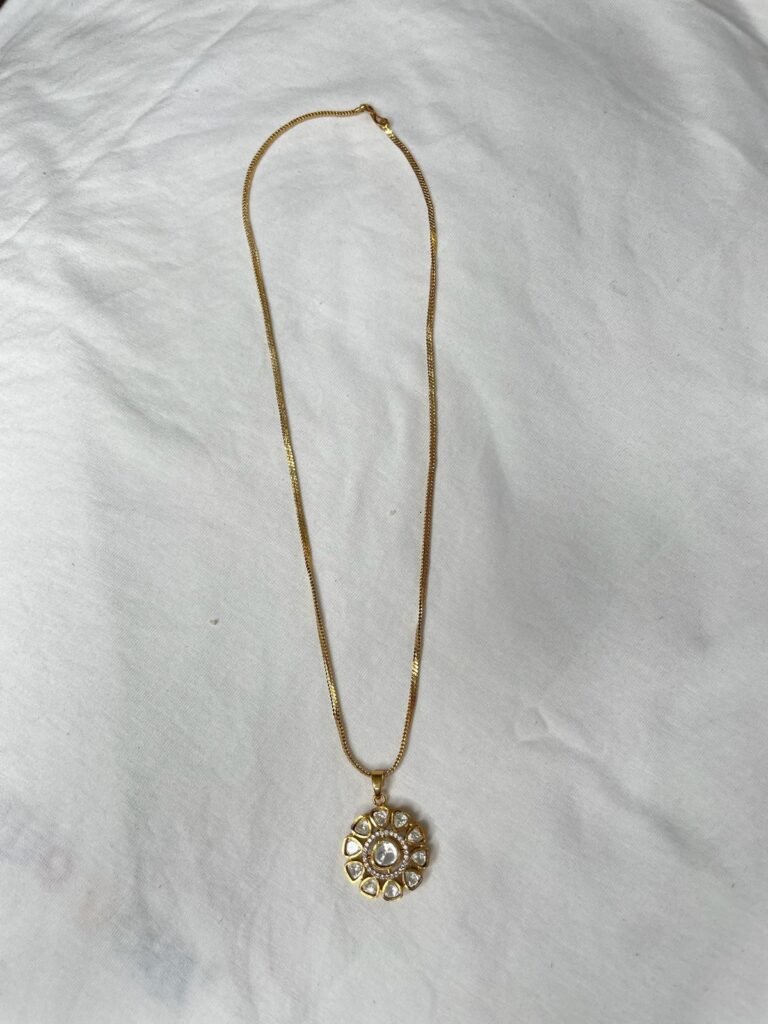 Elegant Gold-Toned Floral Kundan Necklace and Earrings Set