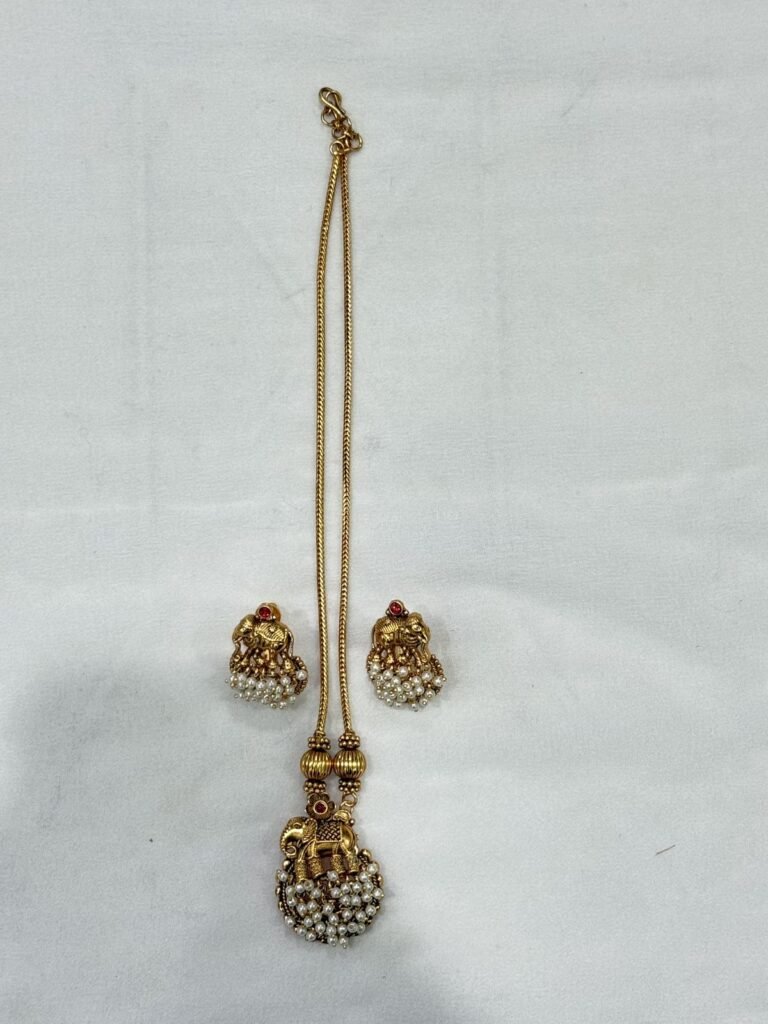 Gold-Toned Traditional Pendant Necklace with Matching Earrings Set