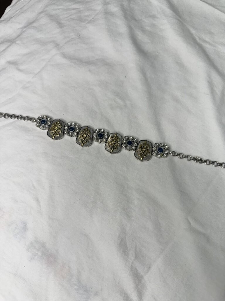 Antique Finish Rectangular Slider Beads Bracelet Set - Gold & Silver Tone