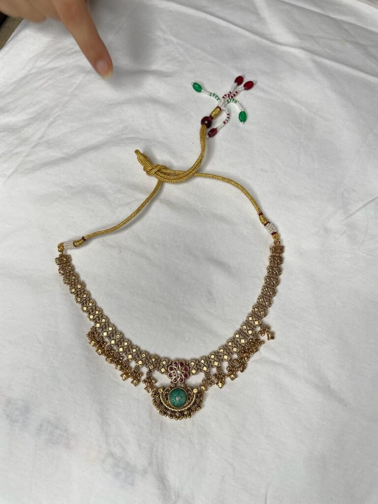 Traditional Gold-Toned Necklace Set with Green and Ruby Accents