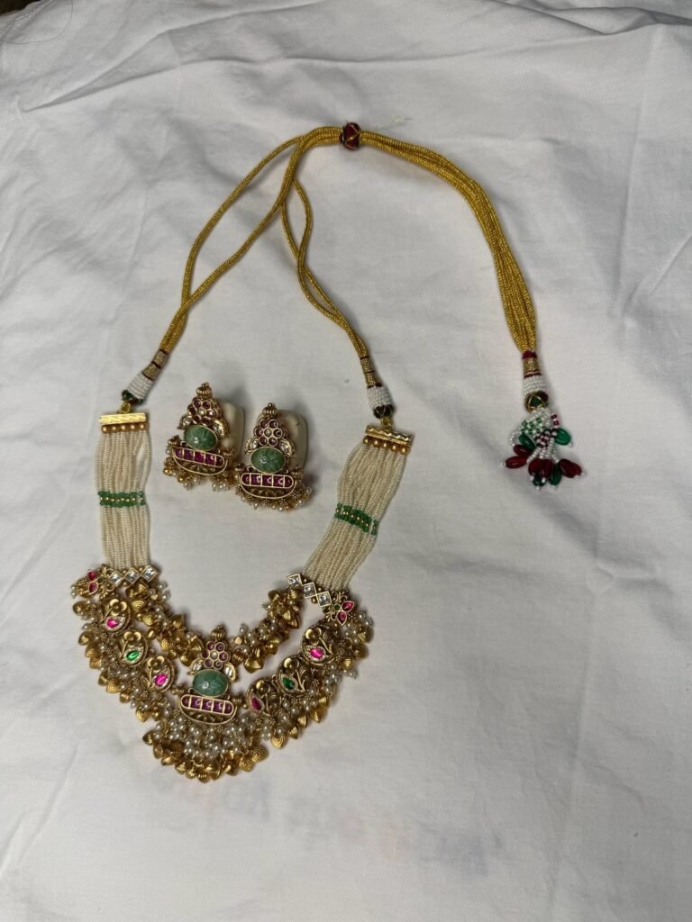 Traditional Gold-Plated Kundan Necklace Set with Matching Earrings