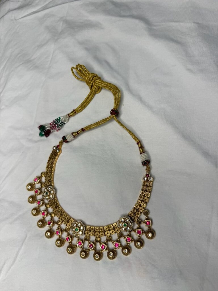Golden Beaded Necklace Set with Matching Jhumka Earrings