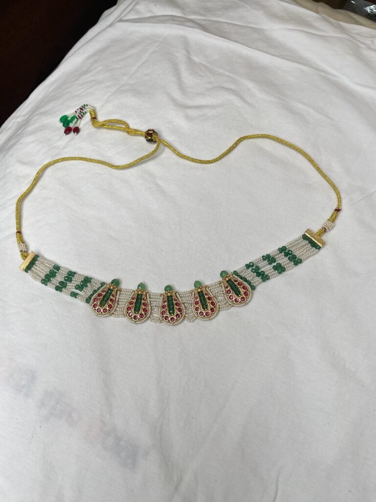 Traditional Green & Red Stone Necklace Set with Matching Earrings