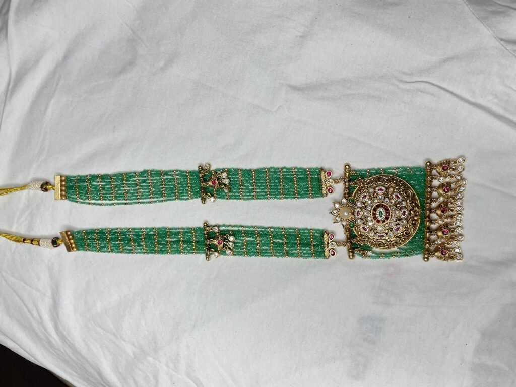 Traditional Green Stone Kundan Necklace Set with Matching Earrings