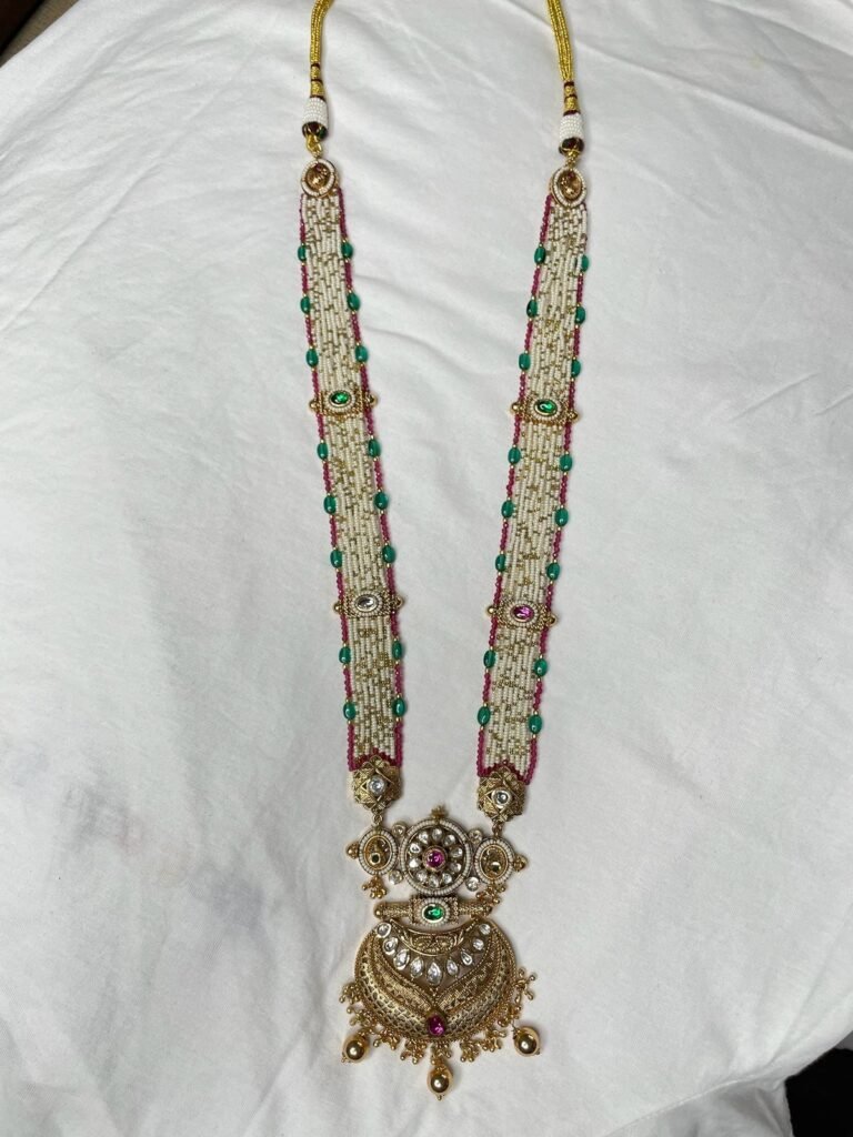 Traditional Beaded Long Necklace with Matching Earrings Set