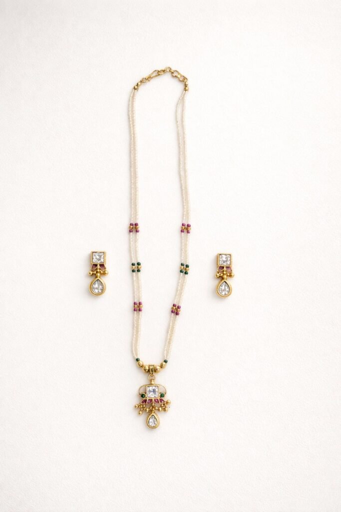 Traditional Kundan Necklace Set with Earrings