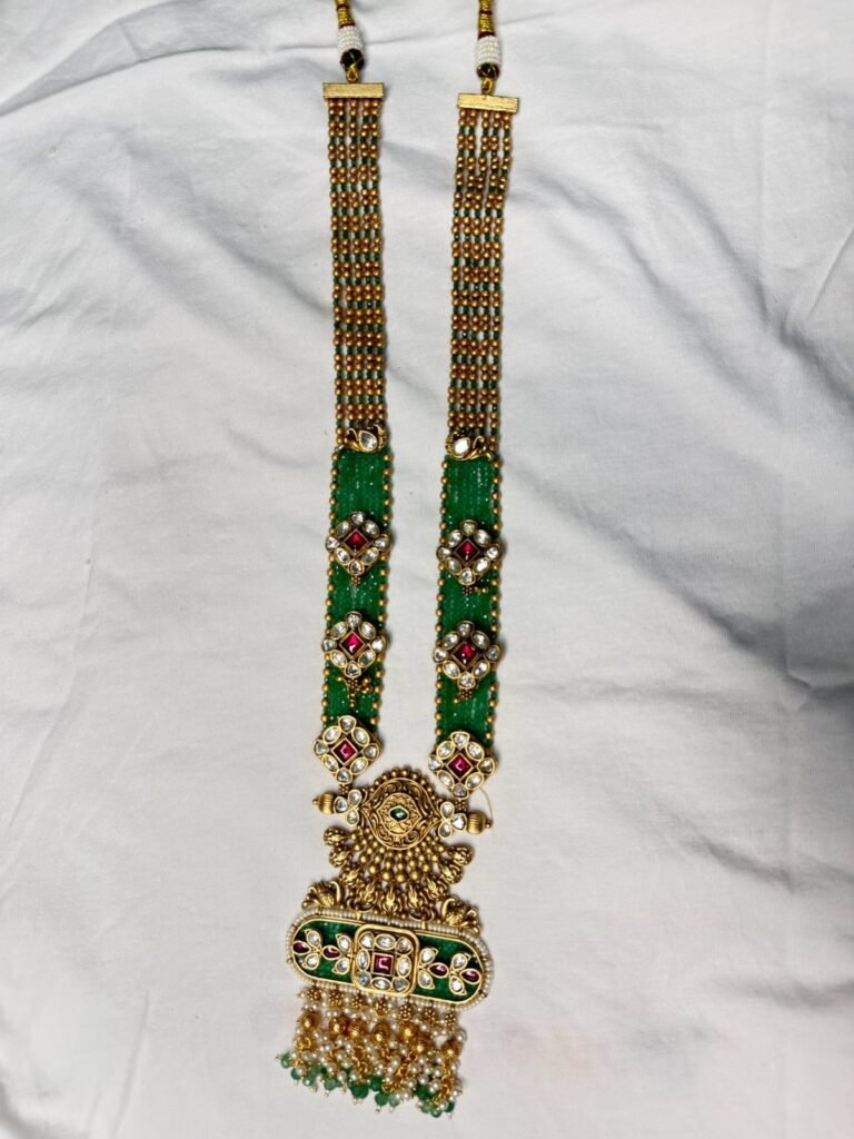 Traditional Green Meenakari Kundan Necklace Set with Jhumka Earrings