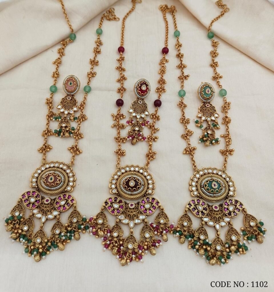 Traditional Gold-Plated Maang Tikka with Colored Stones and Pearl Drops