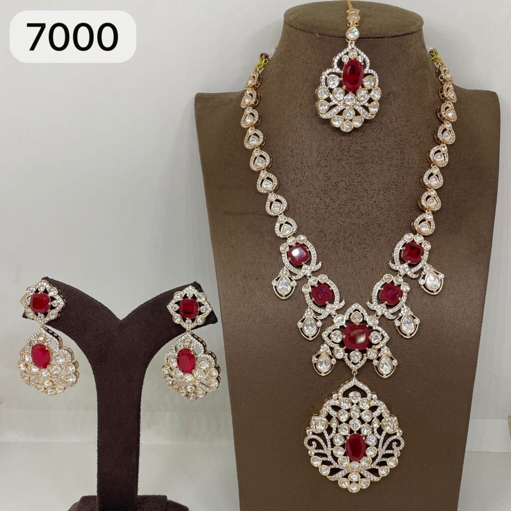Luxurious Ruby and Diamond Bridal Jewelry Set with Maang Tikka