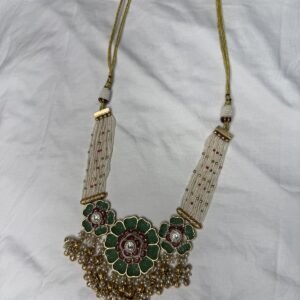 Traditional Green & Maroon Enamel Kundan Necklace Set with Jhumka Earrings