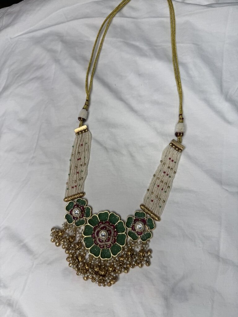 Traditional Green & Maroon Enamel Kundan Necklace Set with Jhumka Earrings