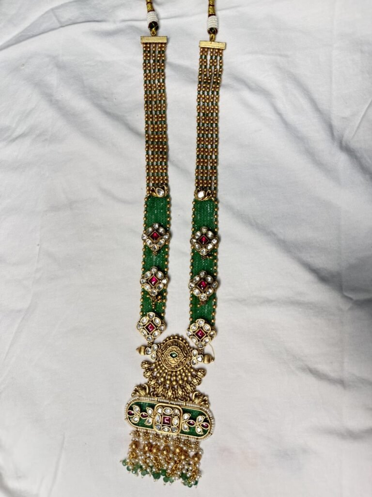 Traditional Green Meenakari Necklace and Earring Set with Pearl Tassels