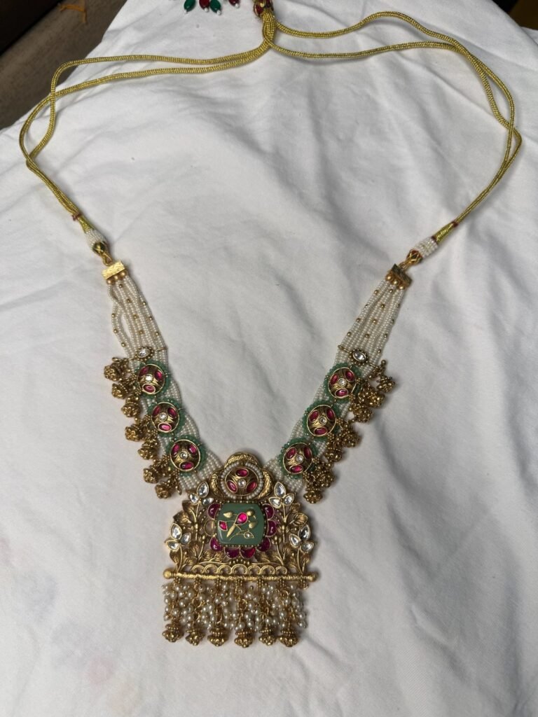 Traditional Kundan Meenakari Necklace Set with Jhumka Earrings
