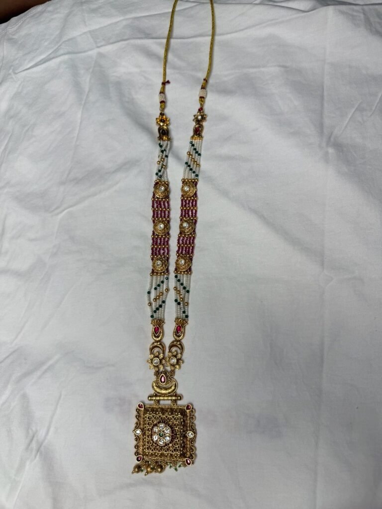 Traditional Gold-Toned Kundan Necklace Set with Jhumka Earrings