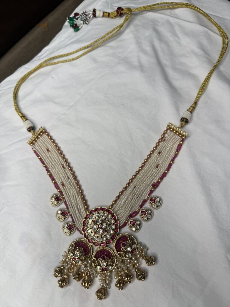 Ethnic Kundan Pearl Necklace Set with Matching Earrings