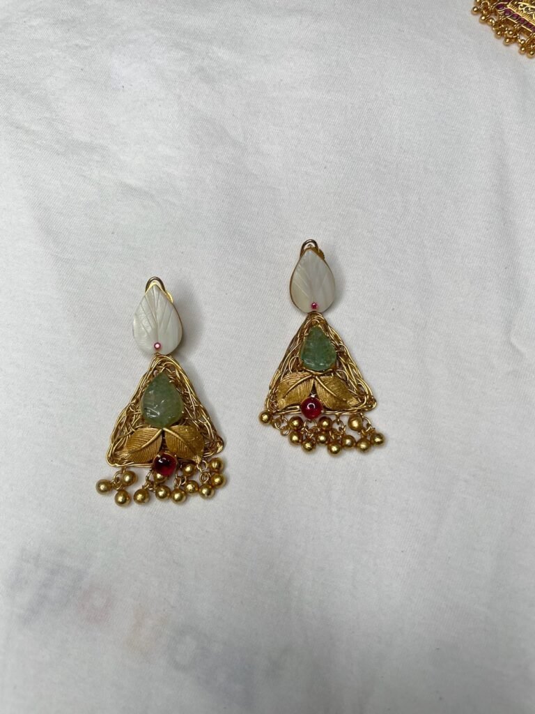 Golden Triangle Pendant Necklace Set with Matching Earrings - Ethnic Jewelry Set