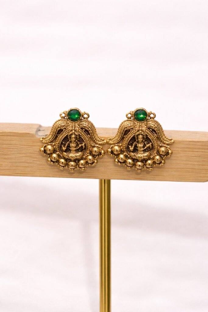 Traditional Golden Beaded Necklace Set with Matching Earrings
