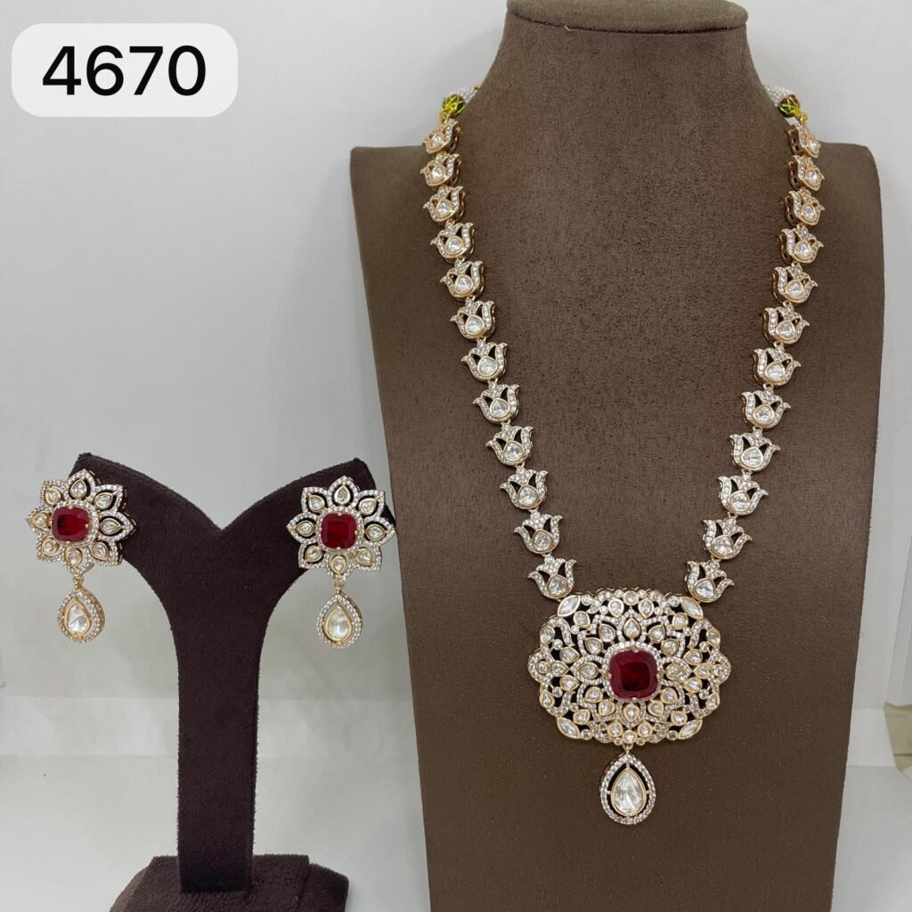 Traditional Ruby and Diamond Necklace Set with Matching Earrings