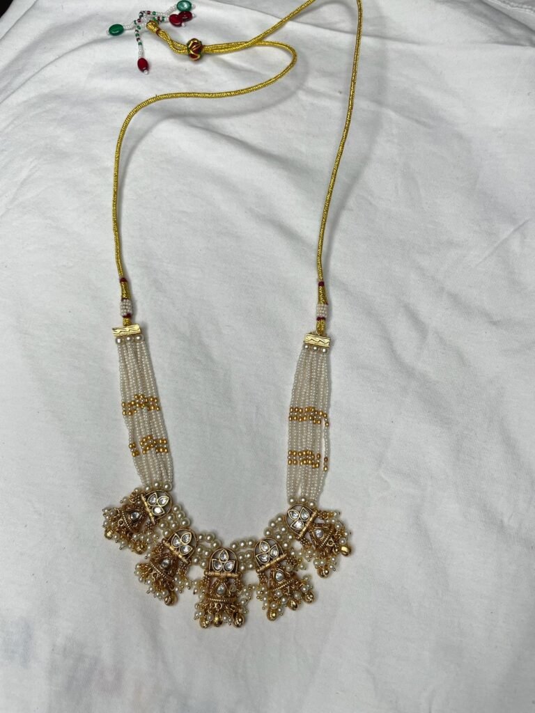 Traditional Pearl & Kundan Necklace Set with Jhumka Earrings - Gold Tone Ethnic Jewelry