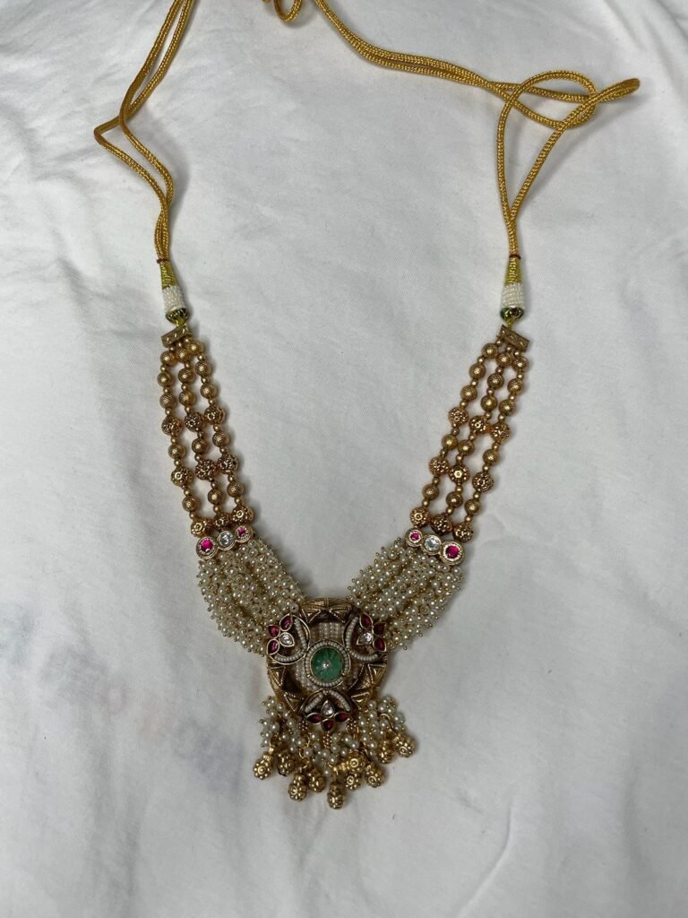 Traditional Gold-Plated Kundan Necklace Set with Jhumka Earrings