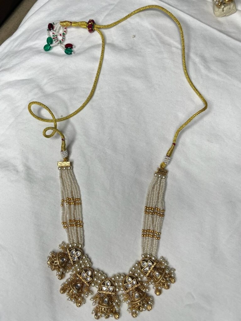 Traditional Golden Kundan Jhumka Necklace Set with Pearl Drops