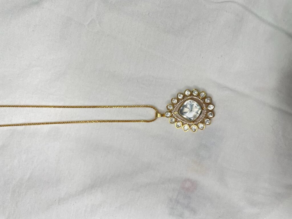 Crystal Studded Pendant Necklace with Matching Earrings Set