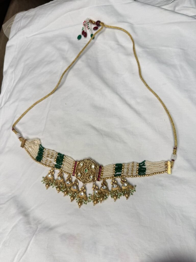 Traditional Pearl & Beaded Choker Necklace Set with Jhumka Earrings