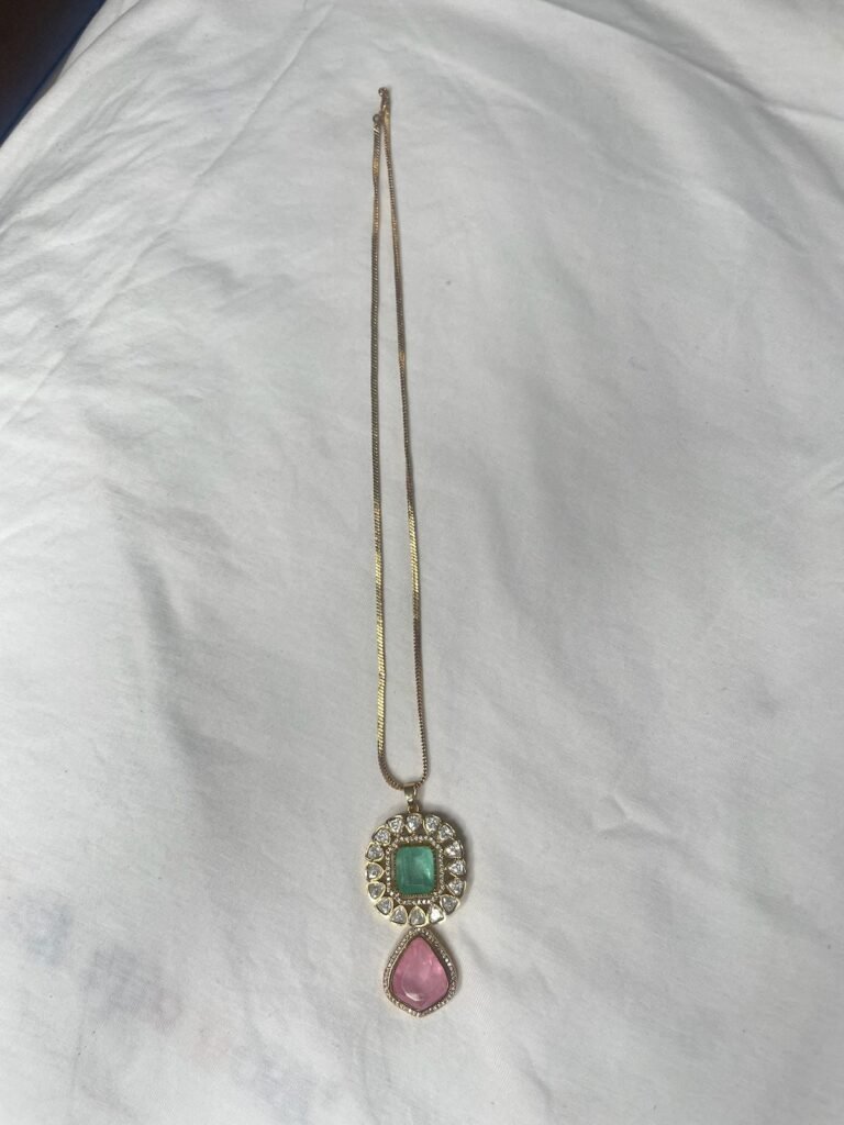 Elegant Green and Pink Stone Necklace Set with Matching Earrings