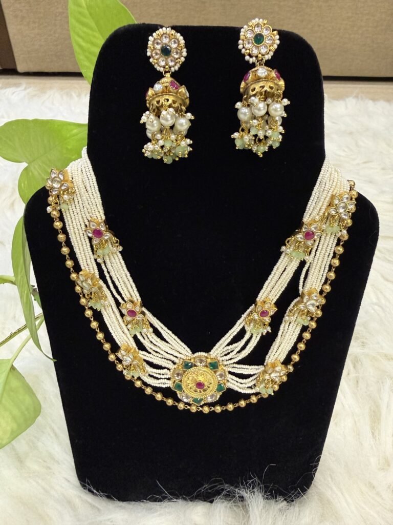 Traditional Gold-Plated Necklace and Jhumka Earrings Set