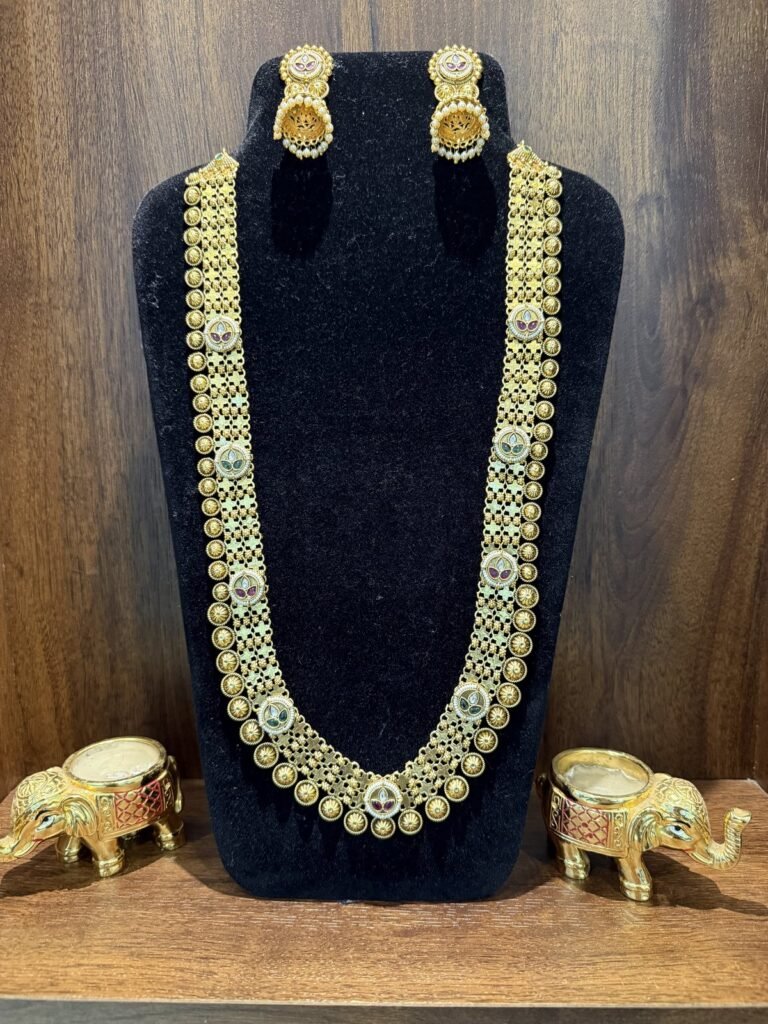 Traditional Gold-Toned Coin Necklace Set with Jhumka Earrings