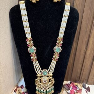 Traditional Kundan Pearl Necklace Set with Turquoise Accents