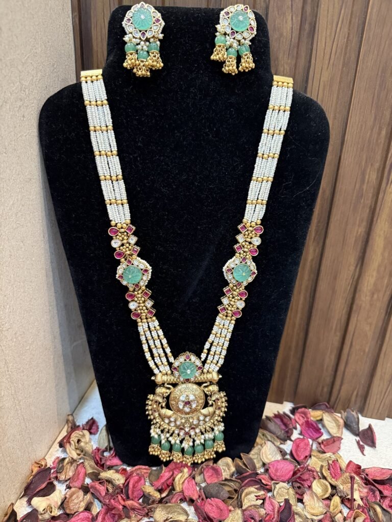 Traditional Kundan Pearl Necklace Set with Turquoise Accents