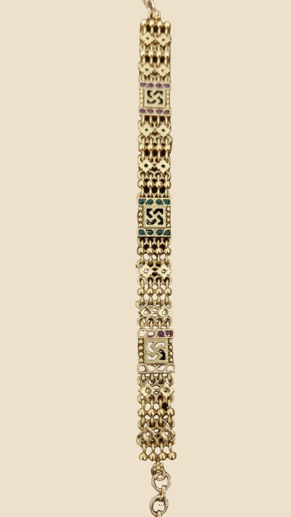 Antique Gold Green Stone Filigree Bracelet