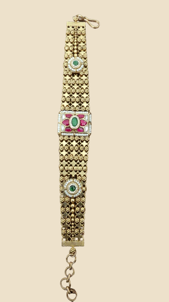Antique Gold Multicolour Floral Statement Bracelet
