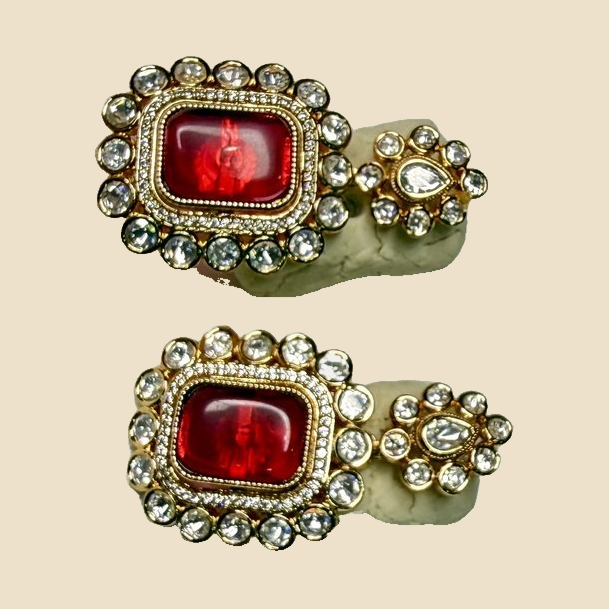 Interchangeable Stone Earrings with 5 Color Options - Red, Green, Blue, Pink & Beige