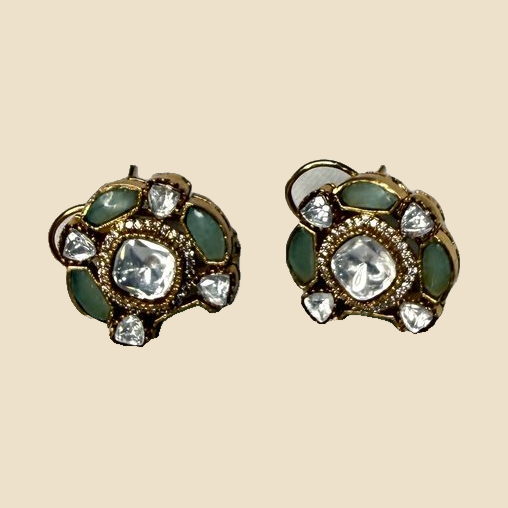 Vintage Floral Stud Earrings with Green Stones