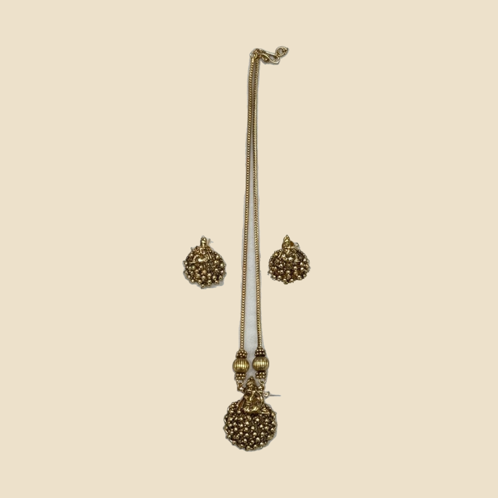 Antique Gold Pendant Necklace Set with Matching Earrings