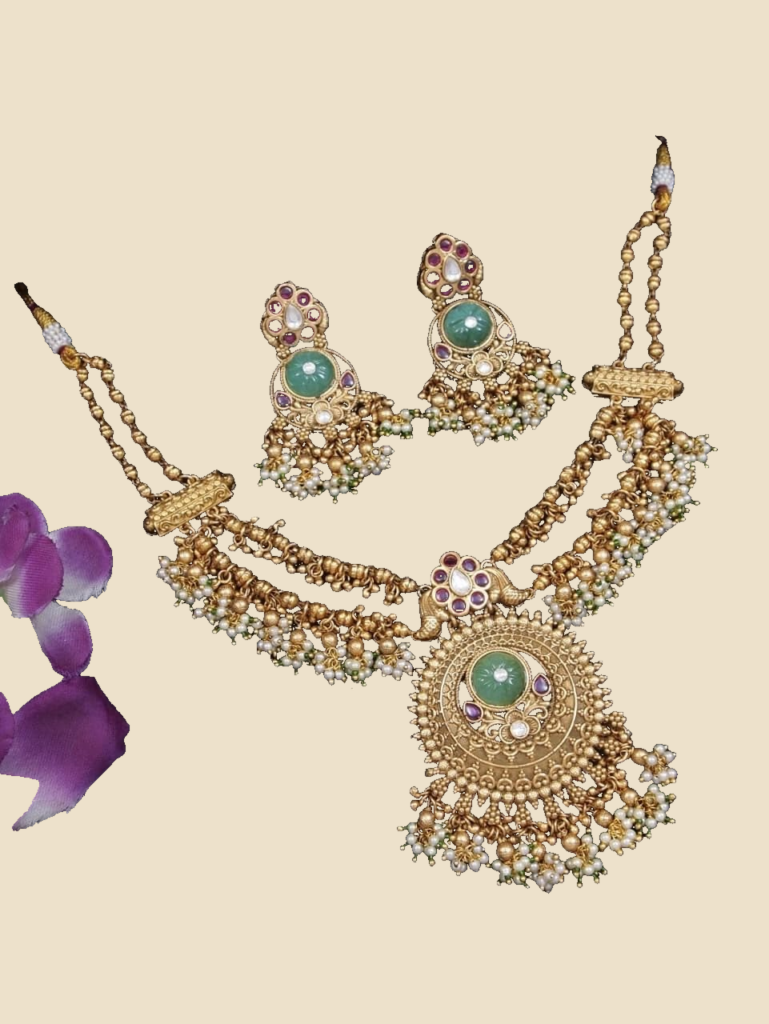 Mint Green Kundan Pendant Necklace Set