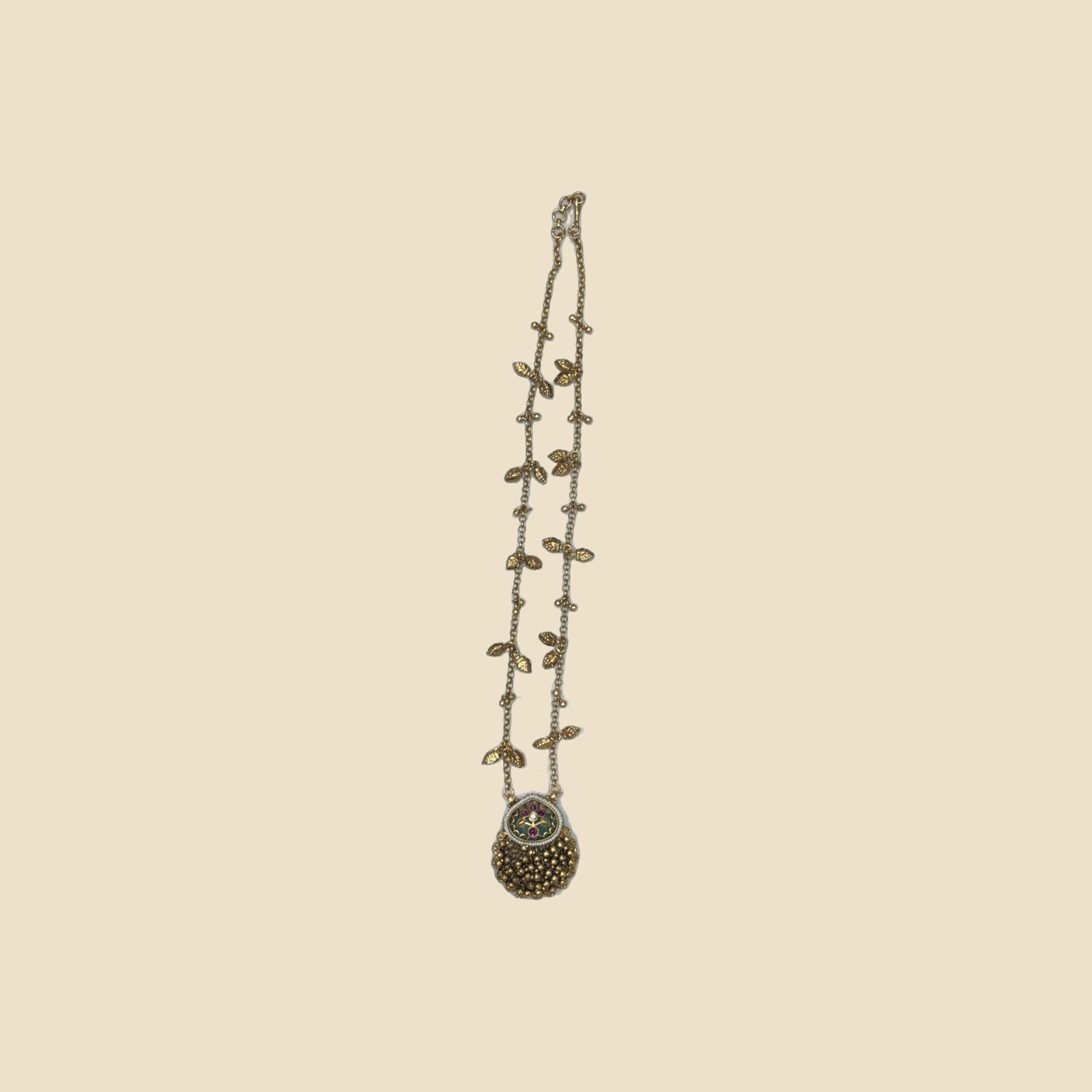 Antique Gold-Plated Kundan Pendant Necklace with Matching Earrings - Image 2