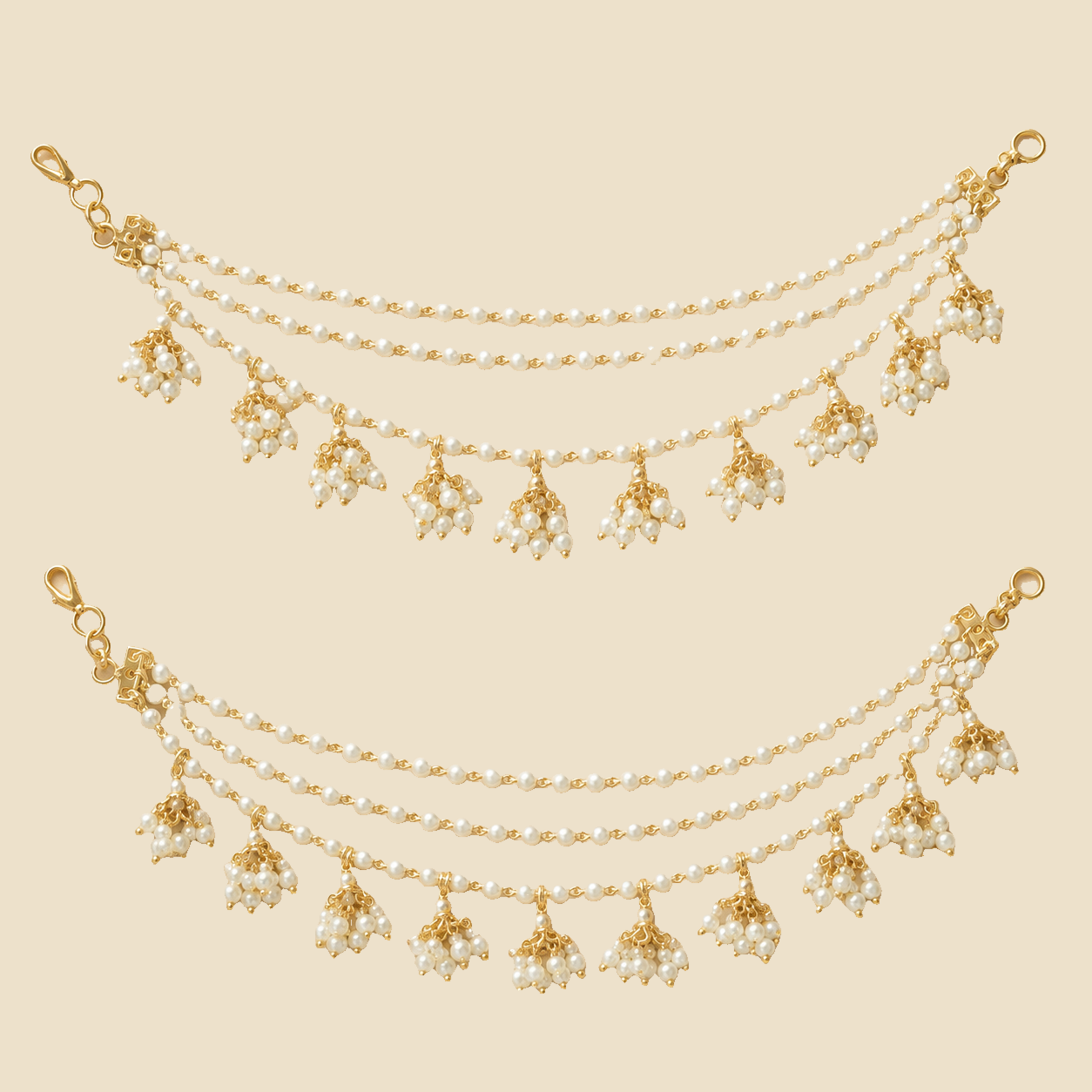 Three-Strand Pearl Cluster Anklet Pair