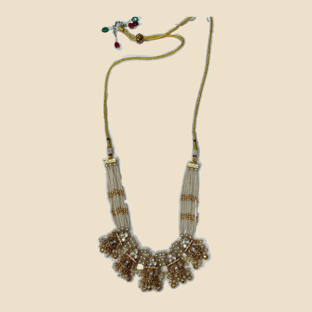 Traditional Pearl & Kundan Necklace Set with Jhumka Earrings - Gold Tone Ethnic Jewelry