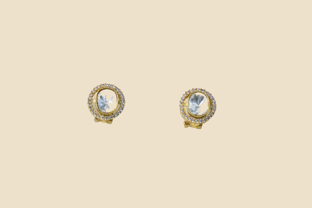Elegant Crystal Stone Stud Earrings - Gold Tone