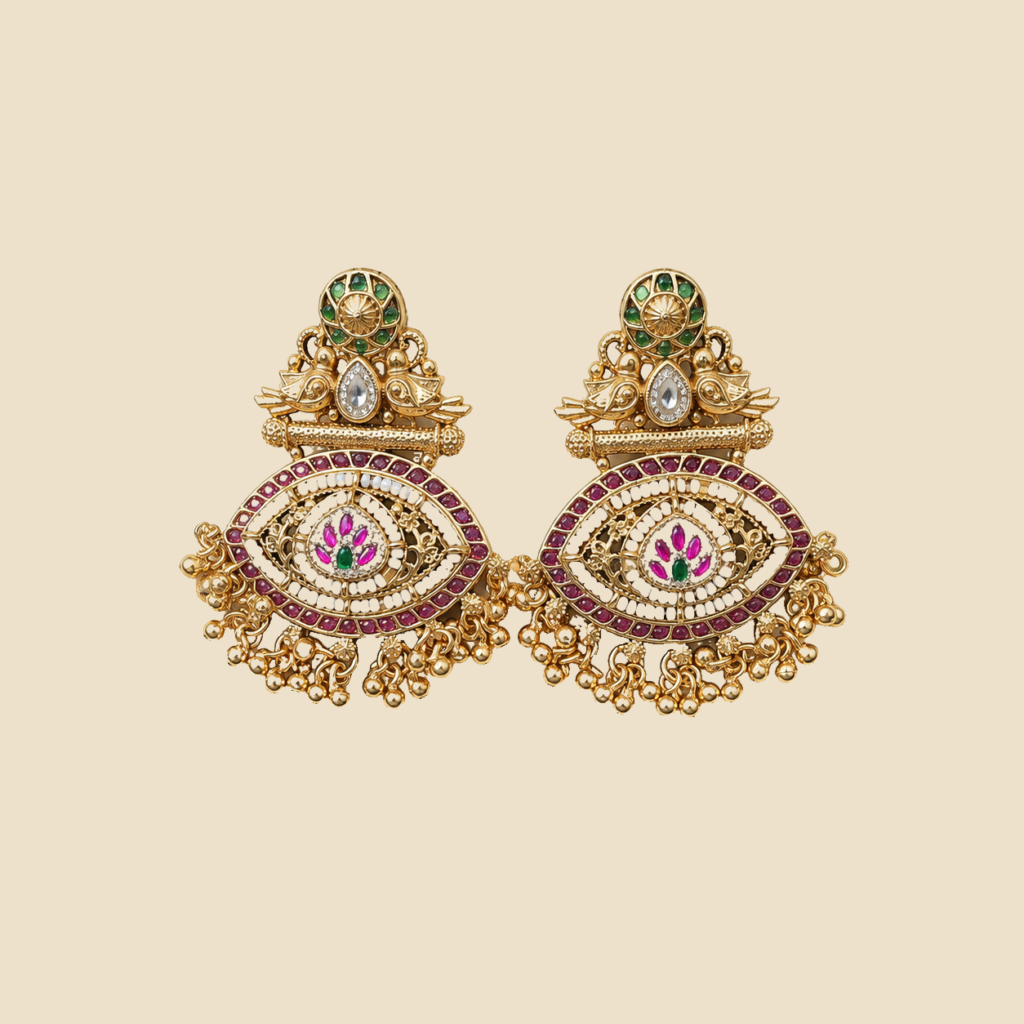 Antique Gold Peacock Eye Statement Earrings