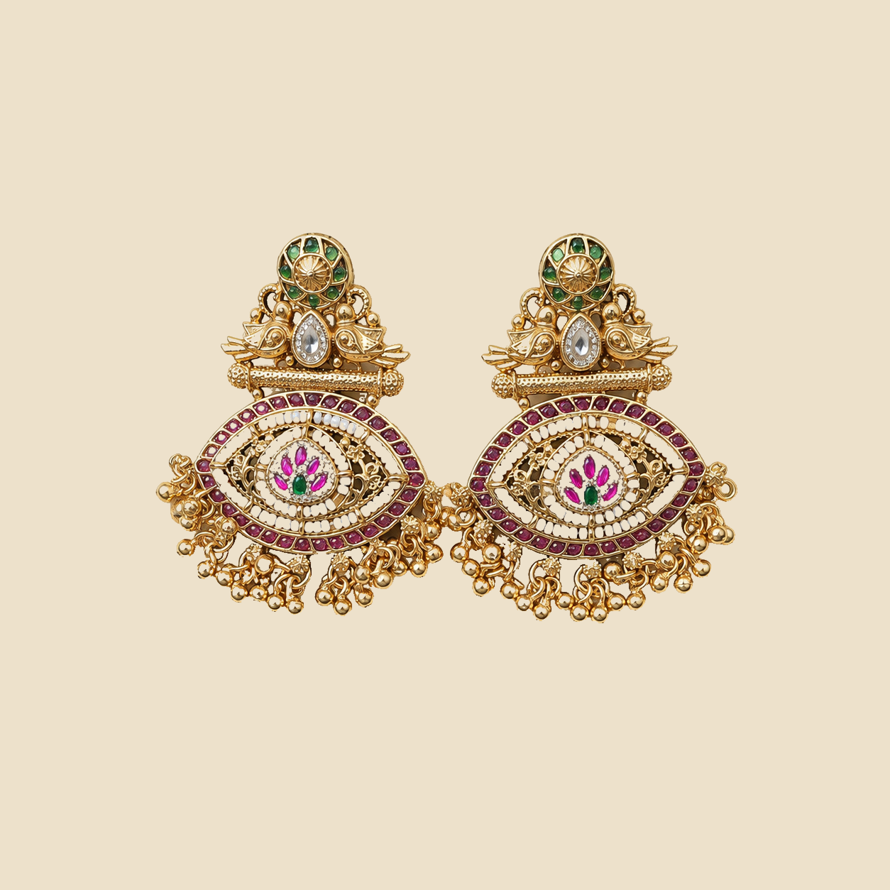 Antique Gold Peacock Eye Statement Earrings