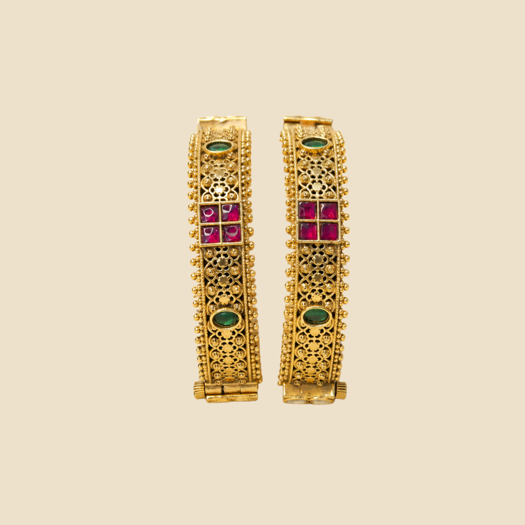 Traditional Gold-Plated Kundan Bangles Set (Pair of 2)
