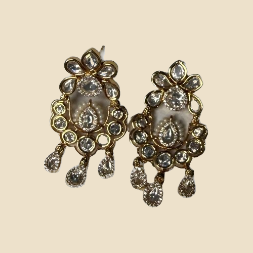 Gold-Toned Floral Crystal Earrings with Dangling Drops